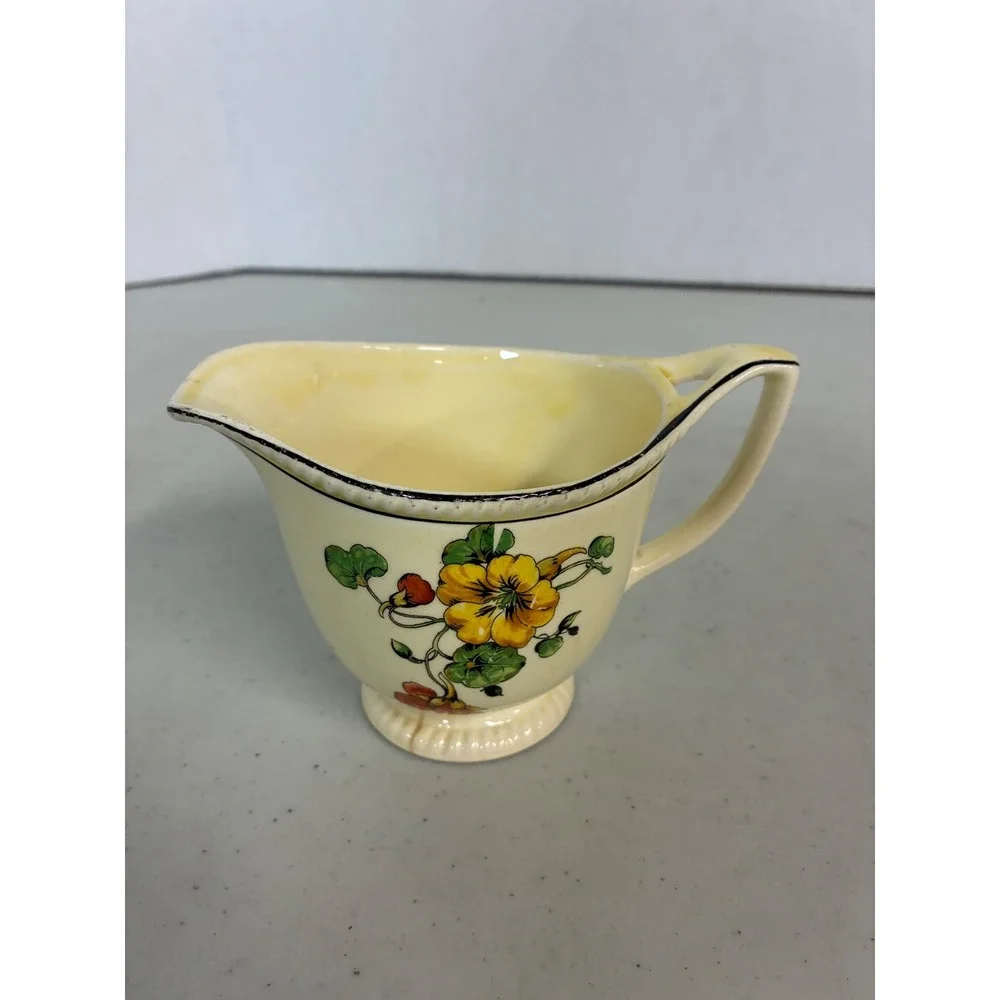 Vintage Sebring Golden Maize Creamer Yellow‎ Floral 1921 Art Deco Pottery USA